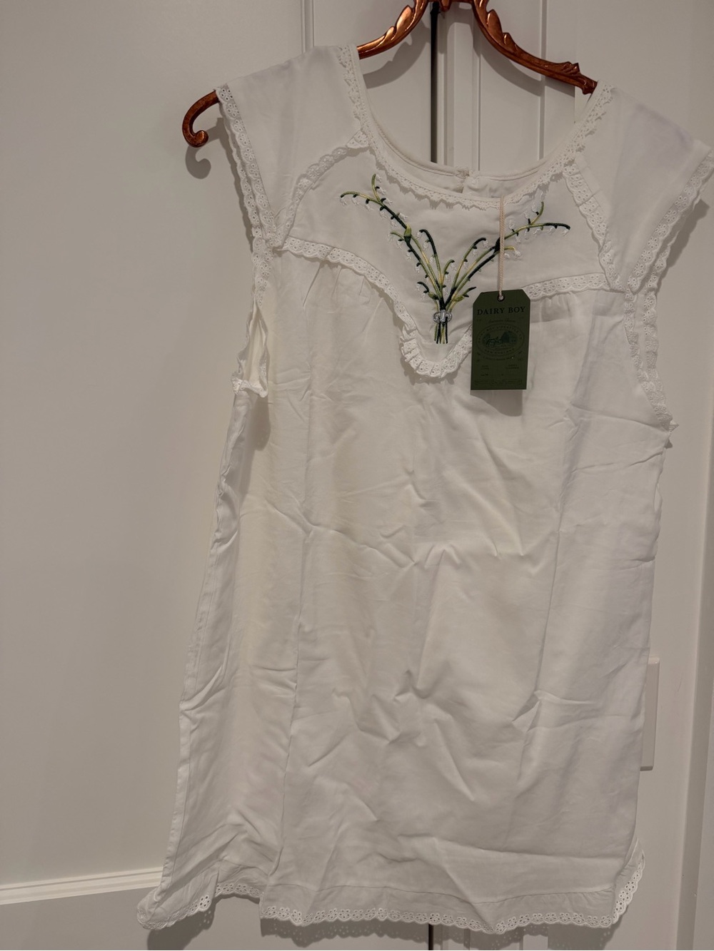 White Lace-Trim Sleeveless lily ot the valley nightgown and/or dress